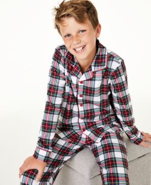 Photo 1 of SIZE 12 - Matching Family Pajamas Kids Stewart Plaid Pajama Set, Created for Macy's - Stewart Plaid. Classic plaid combines with super-soft modern brushed jersey in this festive pajamas set by Family Pajamas.