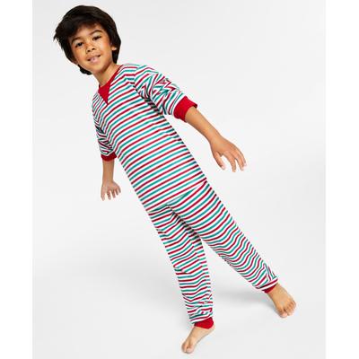 Photo 1 of SIZE 4-5 - Matching Kid's Thermal Waffle Holiday Stripe Pajama Set, Created for Macy's - Bright White