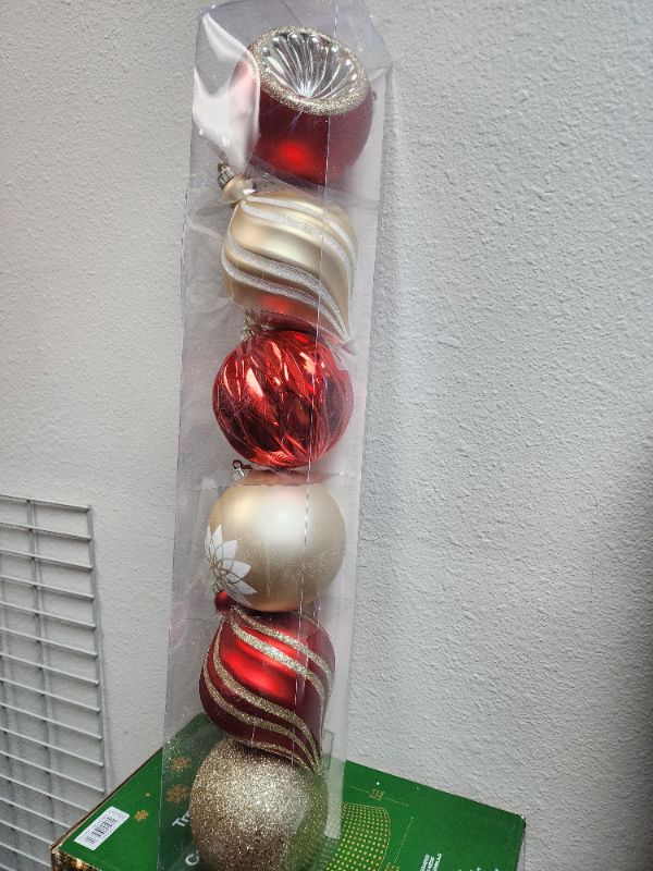 Photo 1 of HOLIDAY 6-PIECE SHATTER RESISTANT 6" ORNAMENTS. Tis the season to give your tree a fresh decking of colorful ornaments – and here’s a truly inspired array. Holiday 6-Piece Shatter Resistant 6" Ornaments, is artfully designed to flow fluently from limb to 