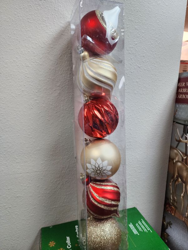 Photo 2 of HOLIDAY 6-PIECE SHATTER RESISTANT 6" ORNAMENTS. Tis the season to give your tree a fresh decking of colorful ornaments – and here’s a truly inspired array. Holiday 6-Piece Shatter Resistant 6" Ornaments, is artfully designed to flow fluently from limb to 