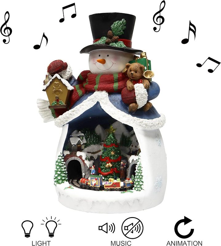 Photo 7 of Moments In Time Christmas Decor Snowman with Christmas Village Scene, with LED Lights, Christmas Music, and Animation - Power Adapter (Included) (18.7" H x 11.4" W x 12.8" D). Plays 8 Classic Christmas Songs: We Wish You A Merry Christmas; O Christmas Tre