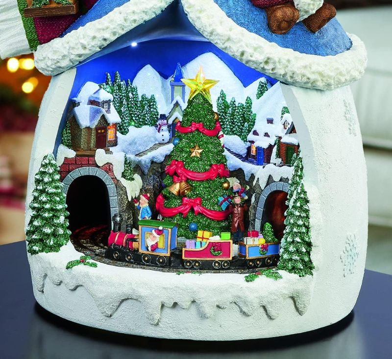 Photo 3 of Moments In Time Christmas Decor Snowman with Christmas Village Scene, with LED Lights, Christmas Music, and Animation - Power Adapter (Included) (18.7" H x 11.4" W x 12.8" D). Plays 8 Classic Christmas Songs: We Wish You A Merry Christmas; O Christmas Tre