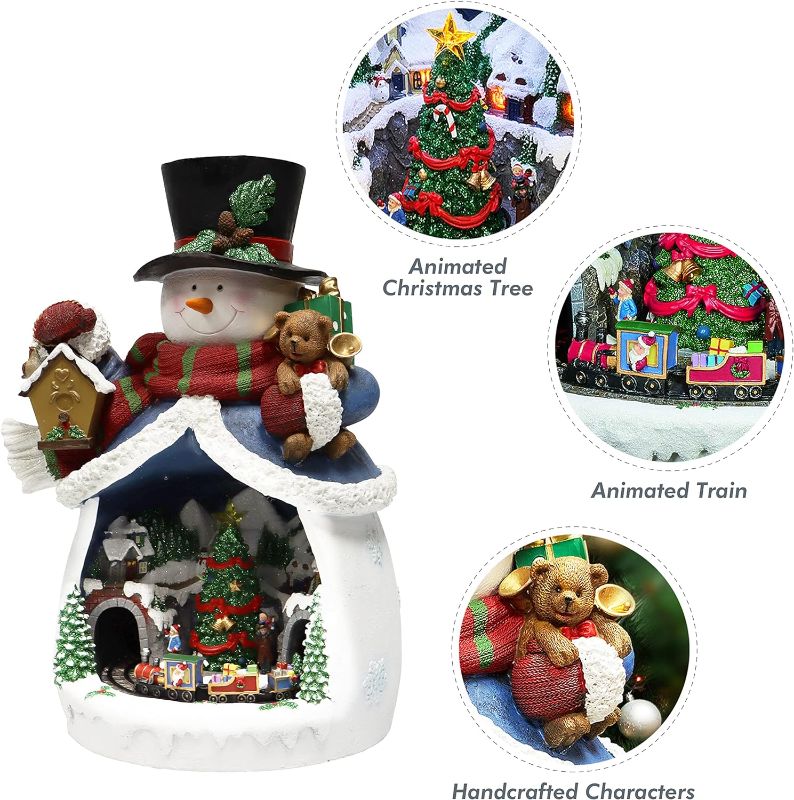 Photo 6 of Moments In Time Christmas Decor Snowman with Christmas Village Scene, with LED Lights, Christmas Music, and Animation - Power Adapter (Included) (18.7" H x 11.4" W x 12.8" D). Plays 8 Classic Christmas Songs: We Wish You A Merry Christmas; O Christmas Tre