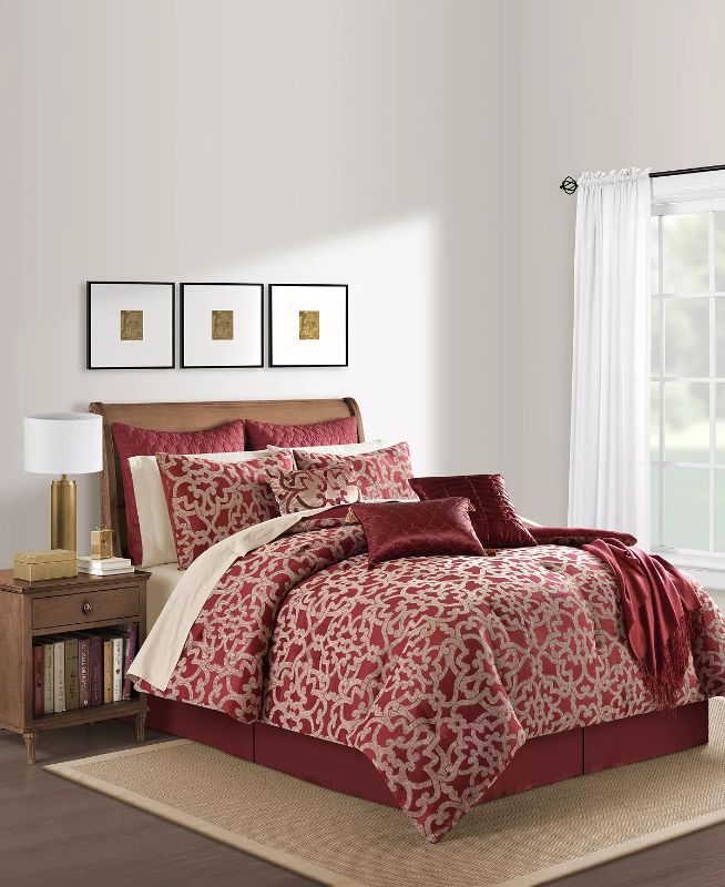 Photo 1 of SIZE QUEEN - Huntington 14-Pc. Queen Comforter Set Bedding. The Huntington comforter set features a traditional jacquard which makes it the perfect choice for upgrading your bedroom's décor. Traditional Jacquard Comforter, Set includes: queen comforter 90