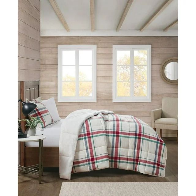 Photo 1 of SIZE KING - PREMIER COMFORT SIGNATURE Reversible Cotton Flannel to Faux Fur 3PC Comforter Set, King. Cozy up to soft textures and superior warmth. This Premier Comfort Signature mini set comforter offers an elevated look for that classic winter-like feeli