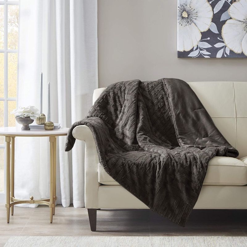 Photo 1 of Madison Park Arctic Luxury Ultra Plush Down Alternative Throw Chocolate 50 X 60