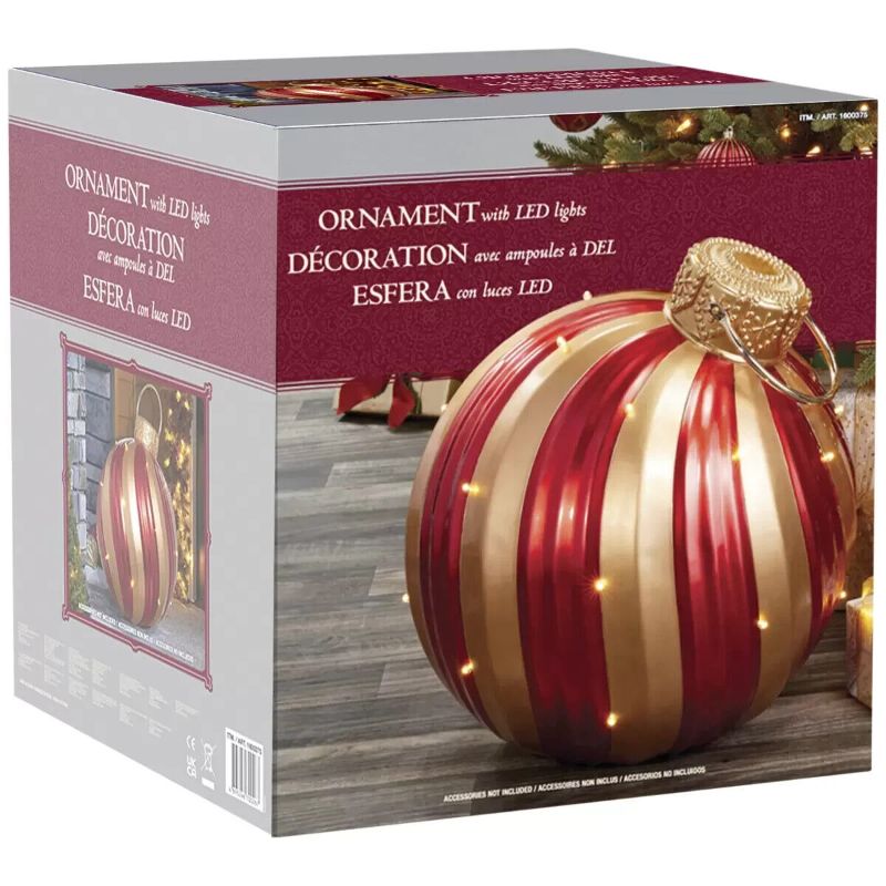 Photo 1 of Oversized Christmas Ornament with LED Lights Striped Swirl 20" x 19" x 19". This handcrafted, unique oversized decorative ornament with LED lighting will provide festive accents for your porch, yard, entry or indoor anywhere you want to display holiday ch