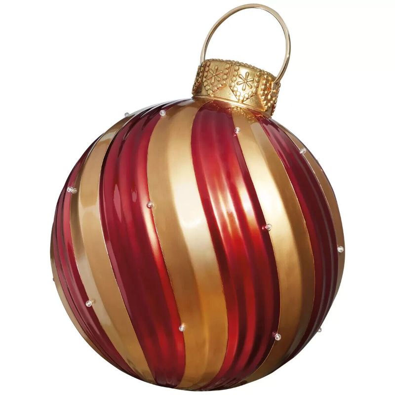 Photo 3 of Oversized Christmas Ornament with LED Lights Striped Swirl 20" x 19" x 19". This handcrafted, unique oversized decorative ornament with LED lighting will provide festive accents for your porch, yard, entry or indoor anywhere you want to display holiday ch