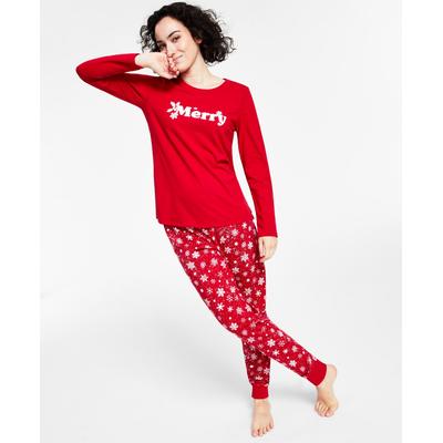 Photo 1 of SIZE LARGE - Matching Women's Merry Snowflake Mix It Family Pajama Set, Created for Macy's - Candy Red