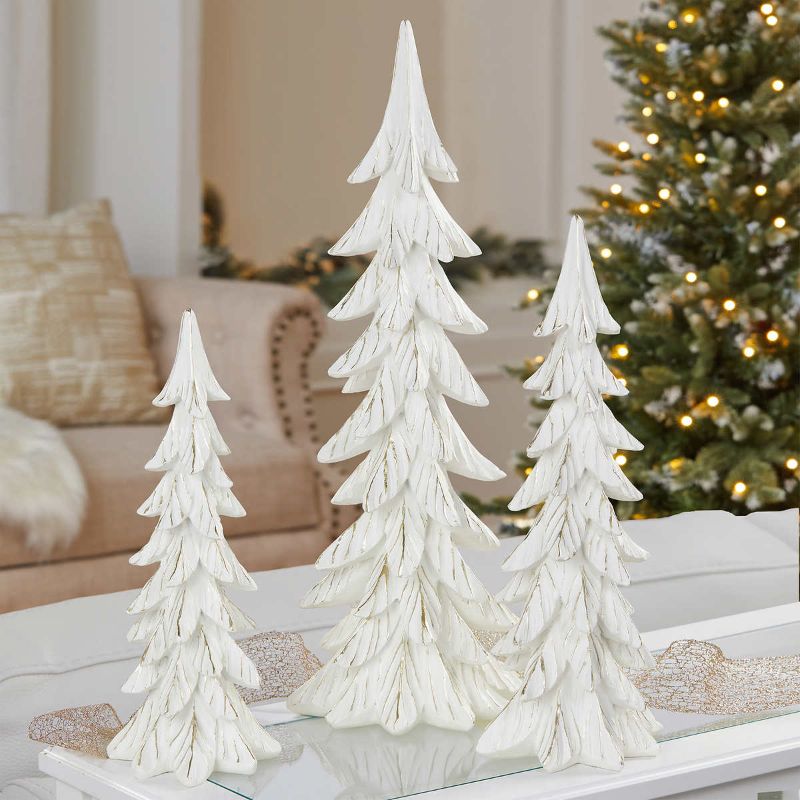 Photo 1 of Holiday Decorative White Winter Trees 24" Tall Set of 3. These tree decorations are made from superior quality polyresin. A perfect product for decorating your home. Decorate together with your family or friends! An item your family can safely enjoy for y