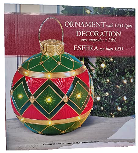 Photo 3 of 20" Oversized Christmas Ornament Green and Red with LED Lights Diamond. The Oversized Christmas Ornament Green and Red with LED Lights Diamond is a handcrafted oversized decorative ornament with LED lighting will provide festive accents for your porch yar