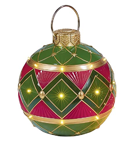 Photo 2 of 20" Oversized Christmas Ornament Green and Red with LED Lights Diamond. The Oversized Christmas Ornament Green and Red with LED Lights Diamond is a handcrafted oversized decorative ornament with LED lighting will provide festive accents for your porch yar