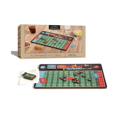 Photo 1 of Studio Mercantile Football Playmaker Strategy Board Game Set. The Studio Mercantile football strategy board is a game. Design plays and draw cards to advance the game and see who could be the next great coach on Sundays. 1 game board 1 mini bean bag 4 sco
