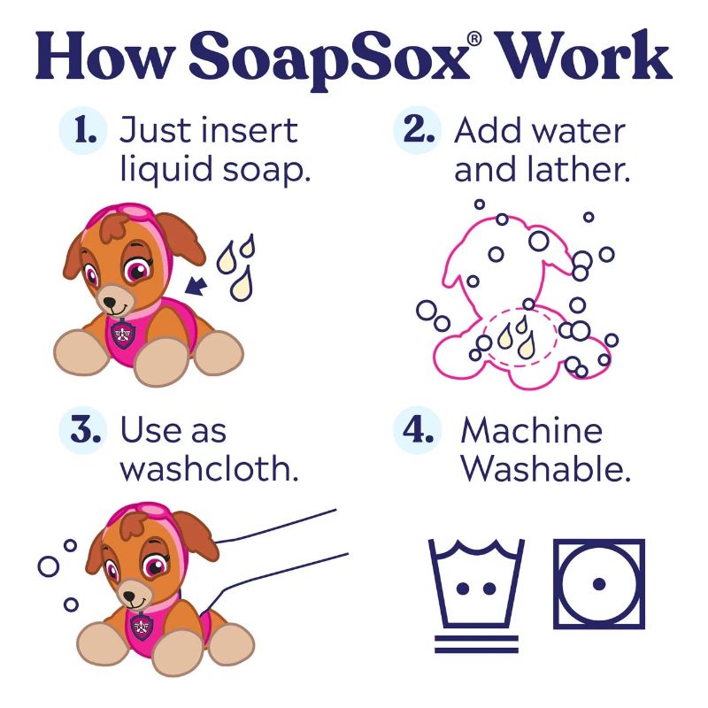 Photo 5 of SoapSox Kids Exfoliating Bath Scrub (Skype PAW Patrol) - Soft Animal Toy Wash Cloth Sponge with Soap Pocket Insert - Fun Loofah Characters for Babies, Kids and Children