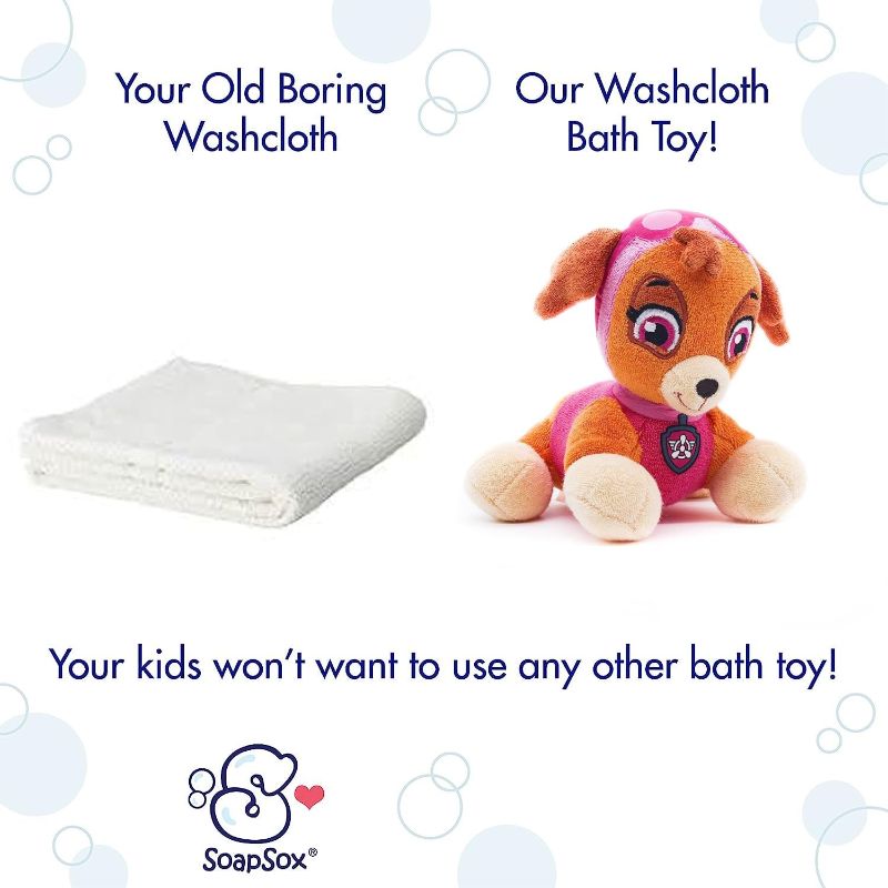 Photo 4 of SoapSox Kids Exfoliating Bath Scrub (Skype PAW Patrol) - Soft Animal Toy Wash Cloth Sponge with Soap Pocket Insert - Fun Loofah Characters for Babies, Kids and Children