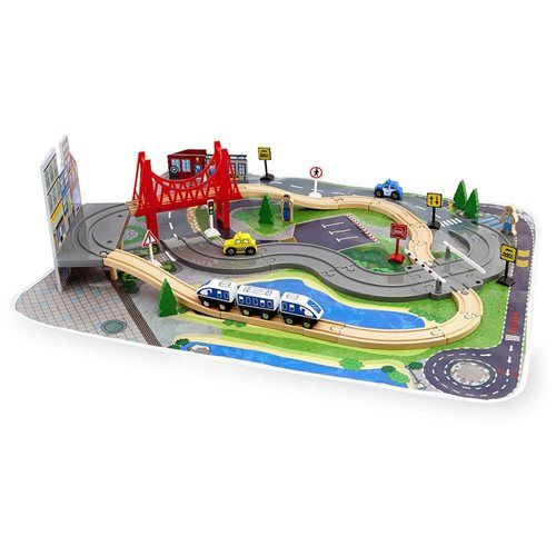 Photo 1 of Road and Rail Train Set, Created for You by Toys R Us - Multi. All aboard, the Imaginarium 41 piece Road and Rail Train set combines train and vehicle play in a busy city setting. This delightful set includes both wooden and plastic track pieces, a bridge