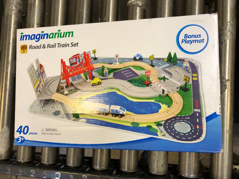 Photo 3 of Road and Rail Train Set, Created for You by Toys R Us - Multi. All aboard, the Imaginarium 41 piece Road and Rail Train set combines train and vehicle play in a busy city setting. This delightful set includes both wooden and plastic track pieces, a bridge