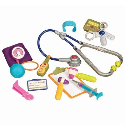 Photo 3 of B. toys Toy Doctor Kit - Wee MD. With the Wee MD™ play set, toddlers creatively discover the world of medicine and learn about what it’s like to be a doctor. The toy features 14 tools that kids can easily use to pretend play and become a doctor for the da