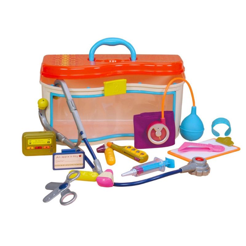 Photo 1 of B. toys Toy Doctor Kit - Wee MD. With the Wee MD™ play set, toddlers creatively discover the world of medicine and learn about what it’s like to be a doctor. The toy features 14 tools that kids can easily use to pretend play and become a doctor for the da