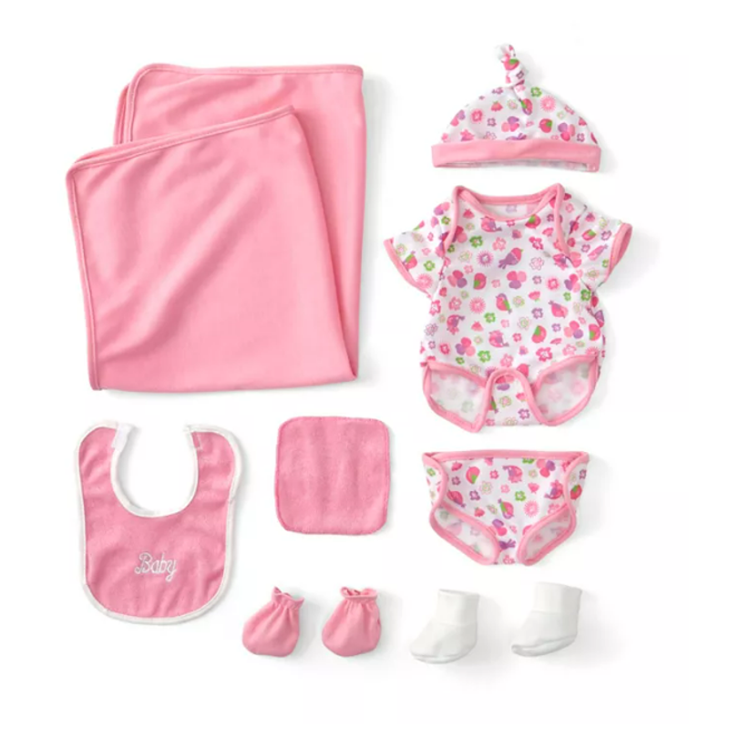 Photo 1 of YOU & ME Soft Layette Set, Created for You by Toys R Us. Have everything ready for new baby dolls with the You and Me Soft Layette Set. It comes with everything your little one needs to bring their baby home in style, with matching adorable embroidered de