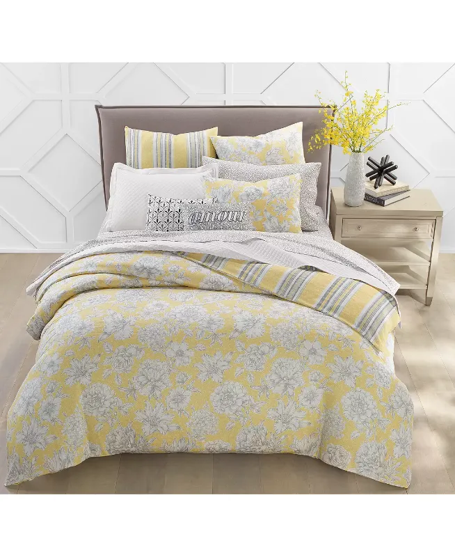 Photo 1 of Charter Club Damask Designs 300-Thread Count Outline Botanical Reversible Comforter Sets, Created for Macy's. Whether you want to freshen your room with flowers or style your space with bold stripes, the reversible Damask Designs comforter set from Charte