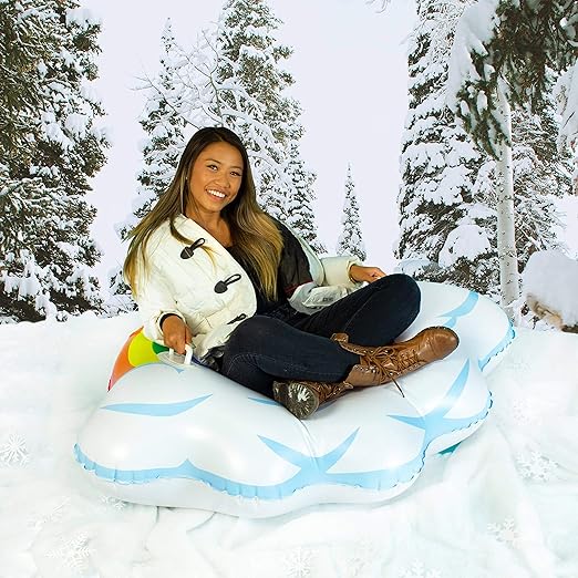 Photo 5 of SNOWCANDY Snow Tube 48" Arctic Rainbow, Inflatable Snow Sled Toboggan for Kids and Adults, Heavy Duty with Handles and Bottom, Winter Outdoor Sledding, Easy to Inflate and Deflate