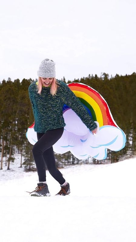 Photo 2 of SNOWCANDY Snow Tube 48" Arctic Rainbow, Inflatable Snow Sled Toboggan for Kids and Adults, Heavy Duty with Handles and Bottom, Winter Outdoor Sledding, Easy to Inflate and Deflate