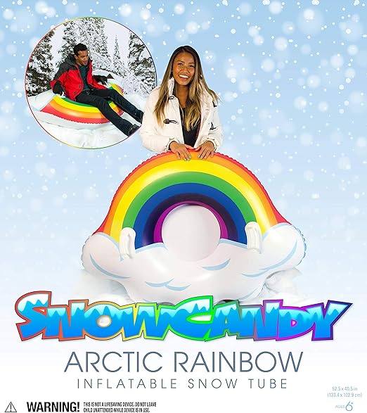 Photo 1 of SNOWCANDY Snow Tube 48" Arctic Rainbow, Inflatable Snow Sled Toboggan for Kids and Adults, Heavy Duty with Handles and Bottom, Winter Outdoor Sledding, Easy to Inflate and Deflate