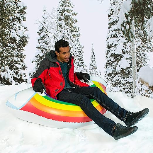 Photo 6 of SNOWCANDY Snow Tube 48" Arctic Rainbow, Inflatable Snow Sled Toboggan for Kids and Adults, Heavy Duty with Handles and Bottom, Winter Outdoor Sledding, Easy to Inflate and Deflate