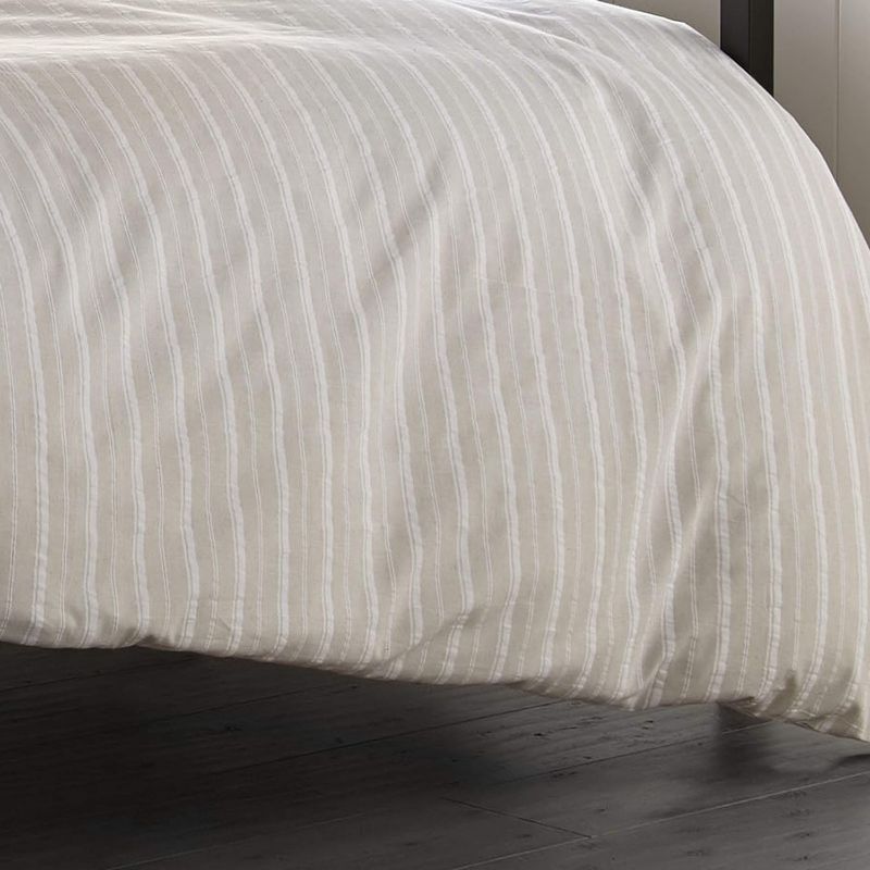 Photo 4 of KING Oakdale 3-Piece Gray Striped Cotton King Comforter Set. Classic stripes are always in style and this all-cotton yarn dye weave in warm gray and white is a sophisticated neutral ensemble with casual country charm. King comforter set includes: 1-comfor