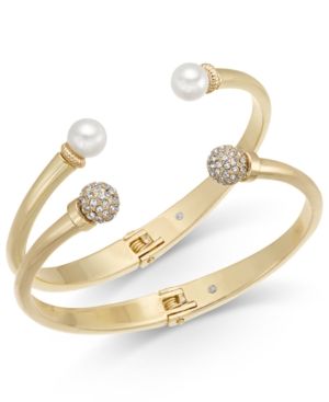 Photo 1 of Charter Club 2-Pc. Set Pavé Bead & Imitation Pearl Cuff Bracelets, Created for Macy's. 
Description: Choose between pavé bead or imitation pearl tips, or wear them both, with this two-piece set of cuff bracelets by Charter Club.
Features: * Set in silver-