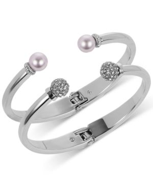 Photo 1 of Charter Club 2-Pc. Set Pave Bead & Imitation Pearl Cuff Bracelets, Created for Macy's
