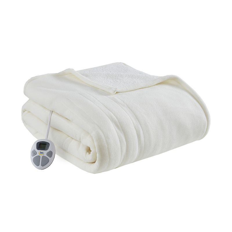 Photo 2 of KING - Serta King Fleece to Sherpa Electric Heated Bed Blanket Ivory. The Serta Fleece to Sherpa Heated Blanket offers incredible comfort and warmth to keep you extra cozy in bed. This heated blanket features an ultra-soft fleece face with a cozy Sherpa r