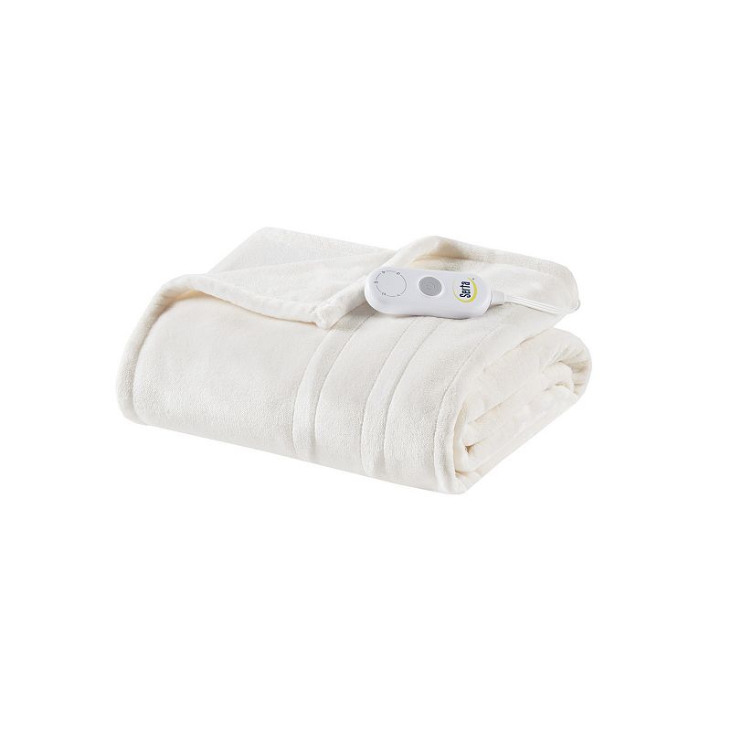 Photo 1 of Serta 50"x60" Plush Electric Heated Throw Blanket Ivory. The Serta Plush Heated Throw offers incredible comfort and warmth to keep you extra cozy while relaxing on your sofa. This ultra-soft plush heated throw features a controller with 5 heat settings, f