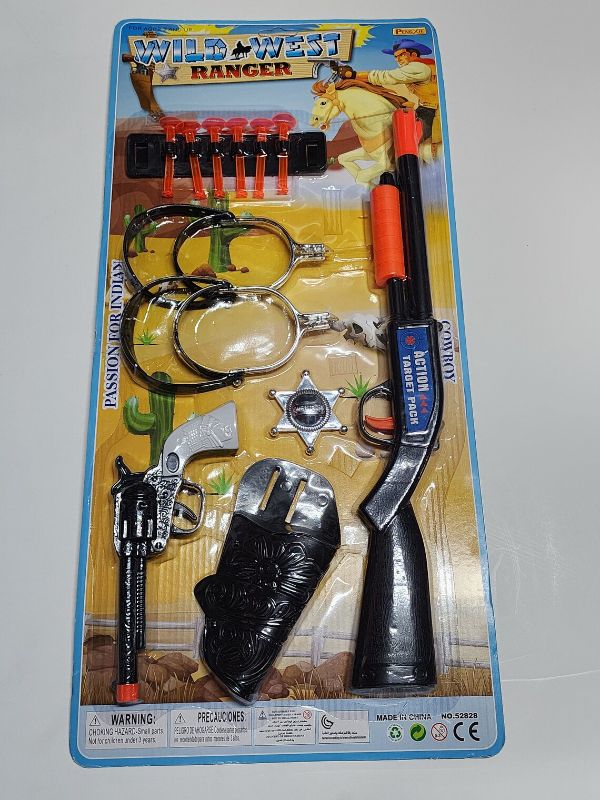 Photo 1 of Wild West Vintage Cowboy Toy Gun Pretend Playset Kids Rifle, Pistol, Holster, Badge, Spurs and 6 soft darts