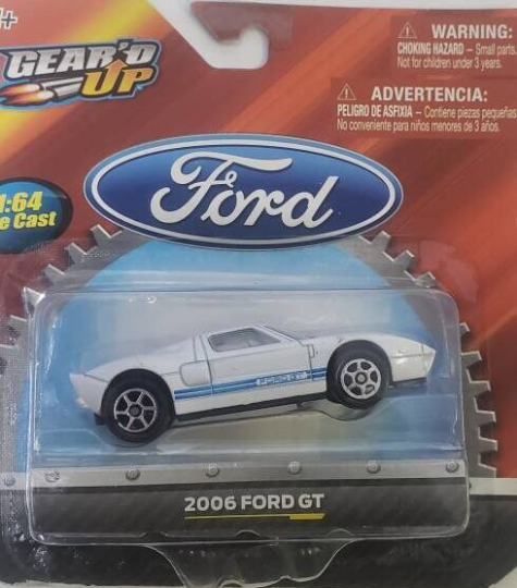 Photo 1 of 2006 Ford Mustang Shelby GT White with Dual Blue Stripes 1/64 Diecast Model Car by Gear'd up. Collectible