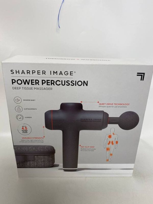 Photo 2 of Sharper Image Power Percussion Deep Tissue Massager, Sharper Image Power Percussion Deep Tissue Massager With 6 Attachments
Features: Whisper-Quiet Motor, Up to 4.5 Hours of Battery Life, 6 Different Speed Settings, 6 Interchangeable Attachments, Ergonomi