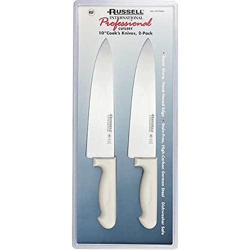 Photo 1 of Russell International 10 Cook S Knife. 2 ct 10 Cook s knife Professional quality Razor sharp Hand-honed edge stain free high carbon German steel blade Textured polypropylene handle.