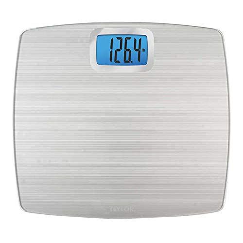Photo 2 of Taylor 500 lb. Digital Extra Thin Bathroom Scale Extra-High Weight Tracking Carbon Tempered Glass (Silver). Durable Tempered Glass Platform. Weighs up to an extra high 500 lb in 0.2 lb increments. Large 3.2 in x 1.9 in readout with blue backlight for easy