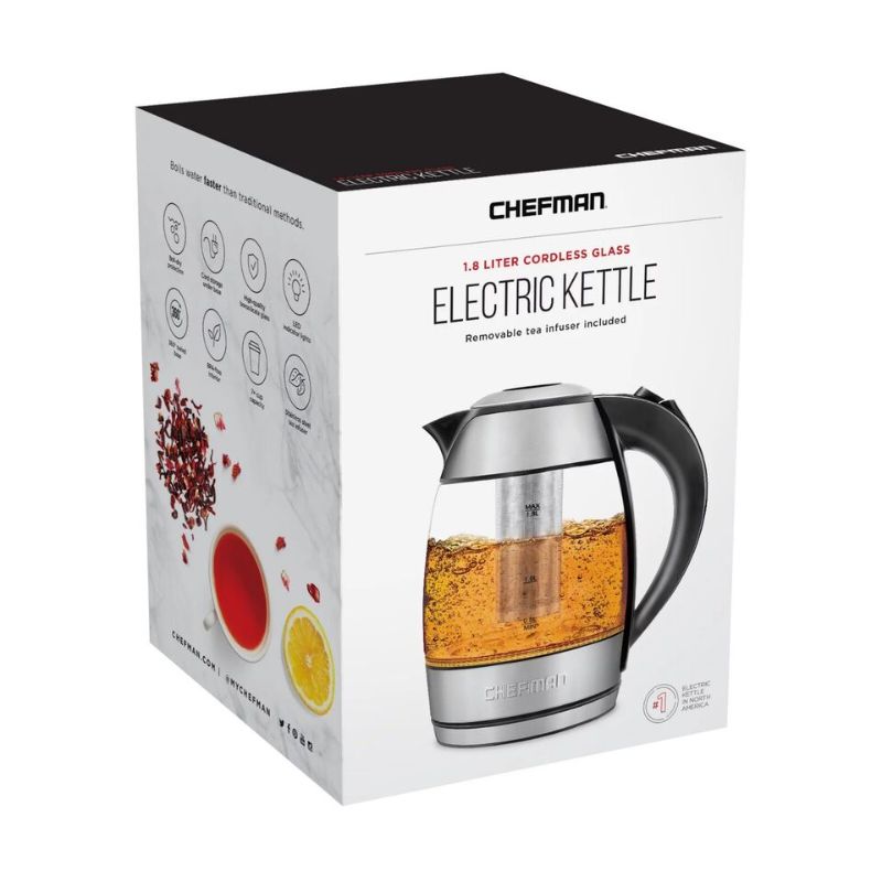 Photo 2 of Chefman Fast Boiling 1.8L Electric Glass Kettle, Removable Tea Infuser, LED Light. Brewing your favorite hot beverage has never been this easy! Whether you’re making loose-leaf tea or bagged tea, hot chocolate, coffee, soup, or even sterilizing water for 