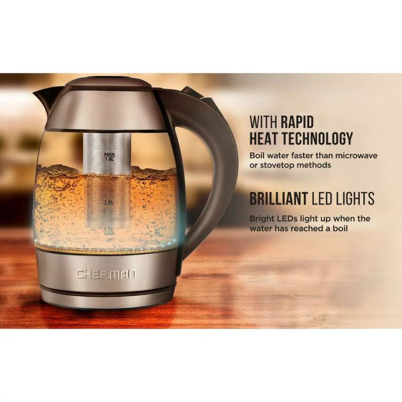 Photo 4 of Chefman Fast Boiling 1.8L Electric Glass Kettle, Removable Tea Infuser, LED Light. Brewing your favorite hot beverage has never been this easy! Whether you’re making loose-leaf tea or bagged tea, hot chocolate, coffee, soup, or even sterilizing water for 