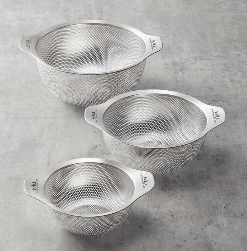 Photo 2 of MIU 18-8 Stainless Steel 3 Piece Colander Set. MIU 3 Piece Stainless Steel Mesh Colander Set. Whether you are rinsing large produce or draining pasta, you can rely on this modern and sleek 3-piece stainless steel colander set with handles. Made of 18/8 St