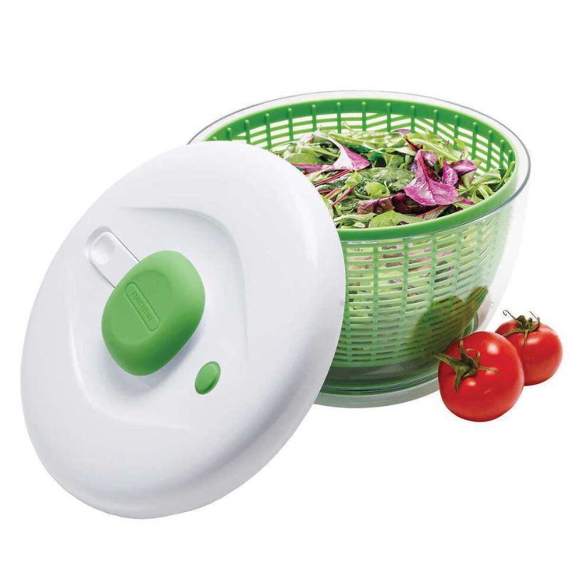 Photo 3 of Farberware Pump Activated Salad Spinner. Farberware Presents An Indispensable Tool For Leading A Healthier Lifestyle: The Farberware Pump Salad Spinner. You Can Both Wash And Dry Salad Greens And Other Produce, Including Fruits And Even Berries, In Second