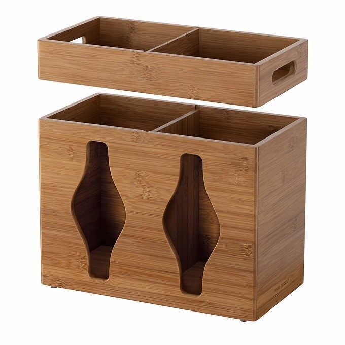 Photo 4 of Seville Bamboo Plastic Bag Organizer Holder Kitchen Pantry Closets Bathroom Room. Elevate your home organization with the Seville Classics Bamboo Plastic Bag Organizer. Crafted from sustainable bamboo, this organizer embodies the perfect blend of function