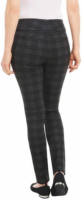 Photo 4 of SIZE S - Dalia Women's Pull-On Ponte Pant with Built-in Tummy Control Panel (Black Plaid)