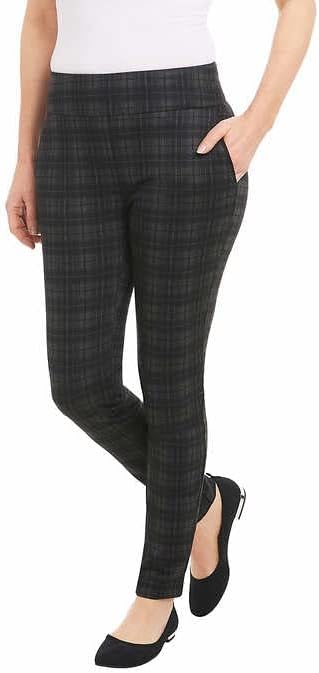 Photo 1 of SIZE S - Dalia Women's Pull-On Ponte Pant with Built-in Tummy Control Panel (Black Plaid)