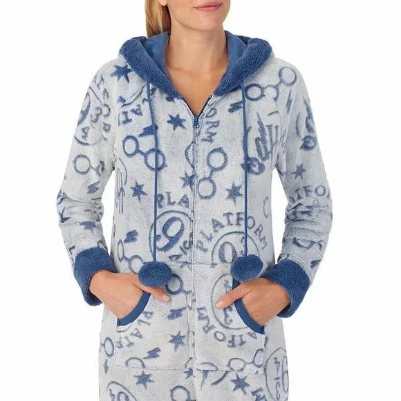 Photo 4 of SIZE S - Harry Potter Womens' One Piece Pajamas. Harry Potter Womens' One Piece Pajamas. Cozy fleece with shaved textural character designs
Zip up from waist to neck. Kangaroo Pocket. Cozy Fleece