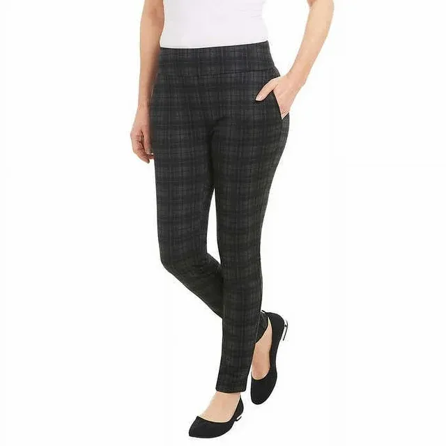 Photo 1 of SIZE M - Dalia Ladies' Pull-On Pant, Black Plaid. Pull-on pant Built-in tummy control panel Narrow leg Mid rise Front real slash pockets Back faux welt pockets Faux fly front detail 4-way stretch