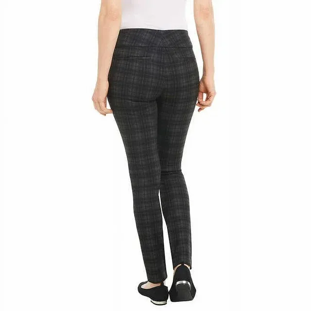 Photo 2 of SIZE M - Dalia Ladies' Pull-On Pant, Black Plaid. Pull-on pant Built-in tummy control panel Narrow leg Mid rise Front real slash pockets Back faux welt pockets Faux fly front detail 4-way stretch