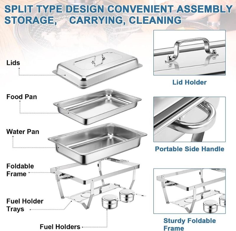 Photo 3 of 8Qt Chafing Dish Buffet Set Chafing Pans Chafer Full Size Buffet Stainless Steel. This 8 quart stainless steel rectangular dish is ideal for buffets, hotel breakfast areas, brunches, catering, parties, wedding banquets and self-service environments. Made 